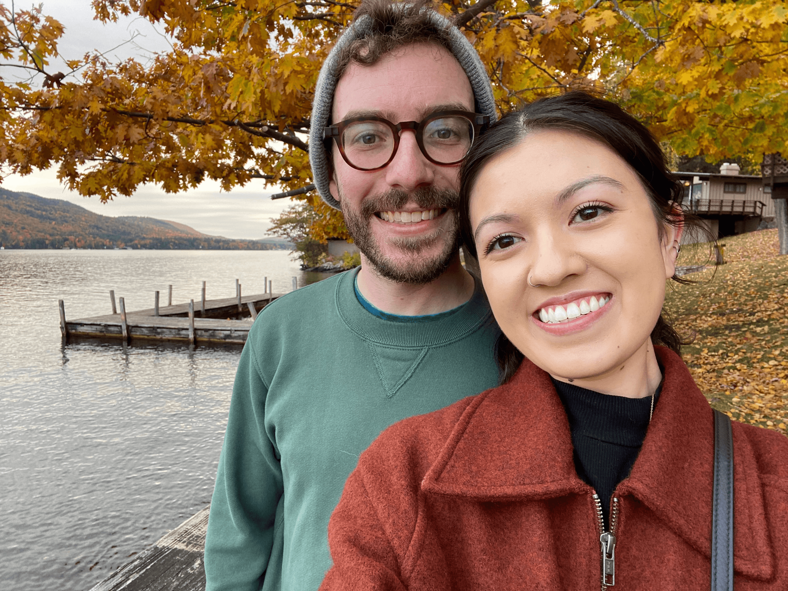 Delanie and Jonathan in front of lake George in the Adirondacks